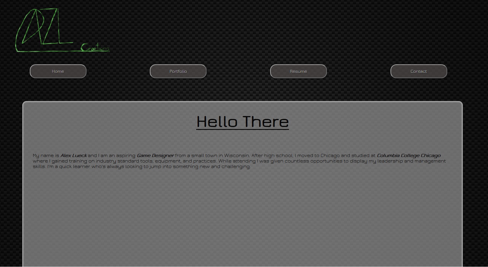 A screenshot of my website portfolio